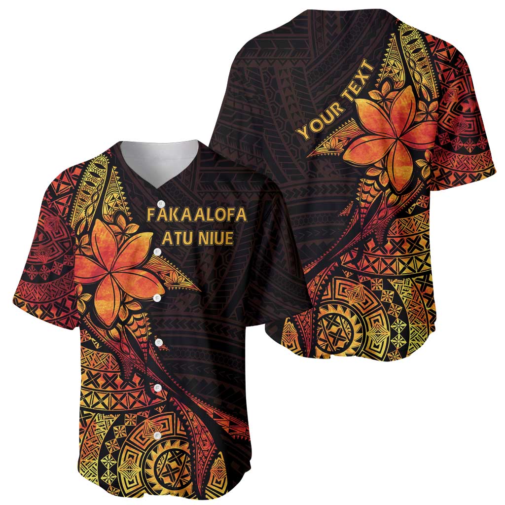 Niue Fakaalofa Atu Personalised Baseball Jersey Whale Hiapo Fiery Motif LT7 - Polynesian Pride