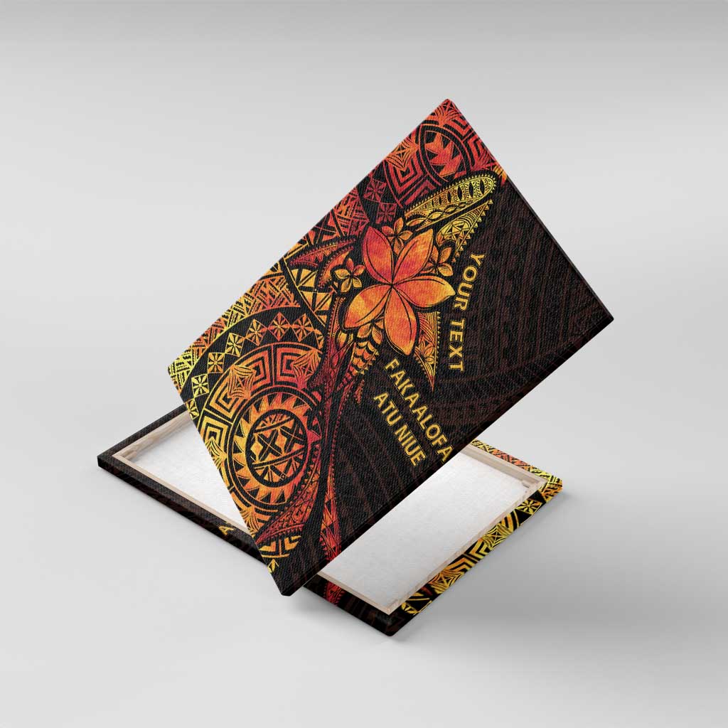 Niue Fakaalofa Atu Personalised Canvas Wall Art Whale Hiapo Fiery Motif LT7 With Frame Art - Polynesian Pride
