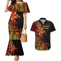 Niue Fakaalofa Atu Personalised Couples Matching Mermaid Dress and Hawaiian Shirt Whale Hiapo Fiery Motif LT7 Art - Polynesian Pride