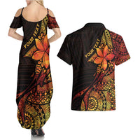 Niue Fakaalofa Atu Personalised Couples Matching Summer Maxi Dress and Hawaiian Shirt Whale Hiapo Fiery Motif LT7 - Polynesian Pride