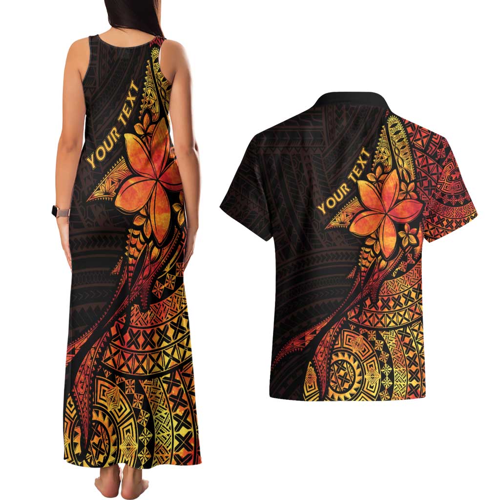 Niue Fakaalofa Atu Personalised Couples Matching Tank Maxi Dress and Hawaiian Shirt Whale Hiapo Fiery Motif LT7 - Polynesian Pride