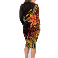 Niue Fakaalofa Atu Personalised Family Matching Long Sleeve Bodycon Dress and Hawaiian Shirt Whale Hiapo Fiery Motif LT7 - Polynesian Pride