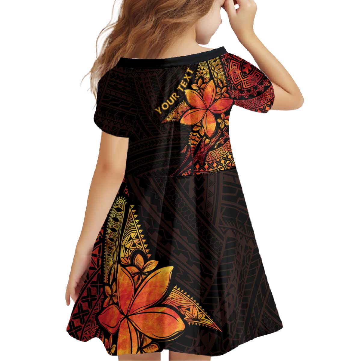 Niue Fakaalofa Atu Personalised Family Matching Off The Shoulder Long Sleeve Dress and Hawaiian Shirt Whale Hiapo Fiery Motif LT7 - Polynesian Pride