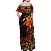 Niue Fakaalofa Atu Personalised Family Matching Off Shoulder Maxi Dress and Hawaiian Shirt Whale Hiapo Fiery Motif LT7 - Polynesian Pride