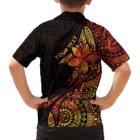 Niue Fakaalofa Atu Personalised Family Matching Off Shoulder Short Dress and Hawaiian Shirt Whale Hiapo Fiery Motif LT7 - Polynesian Pride
