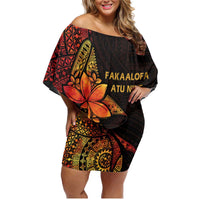 Niue Fakaalofa Atu Personalised Family Matching Off Shoulder Short Dress and Hawaiian Shirt Whale Hiapo Fiery Motif LT7 Mom's Dress Art - Polynesian Pride