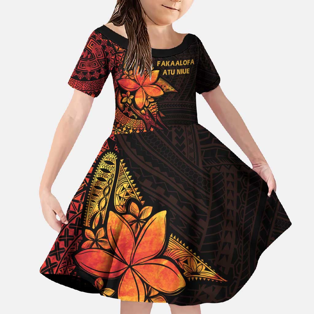 Niue Fakaalofa Atu Personalised Family Matching Summer Maxi Dress and Hawaiian Shirt Whale Hiapo Fiery Motif LT7 Daughter's Dress Art - Polynesian Pride