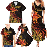 Niue Fakaalofa Atu Personalised Family Matching Summer Maxi Dress and Hawaiian Shirt Whale Hiapo Fiery Motif LT7 - Polynesian Pride