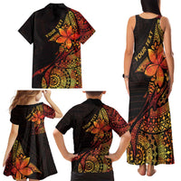 Niue Fakaalofa Atu Personalised Family Matching Tank Maxi Dress and Hawaiian Shirt Whale Hiapo Fiery Motif LT7 - Polynesian Pride