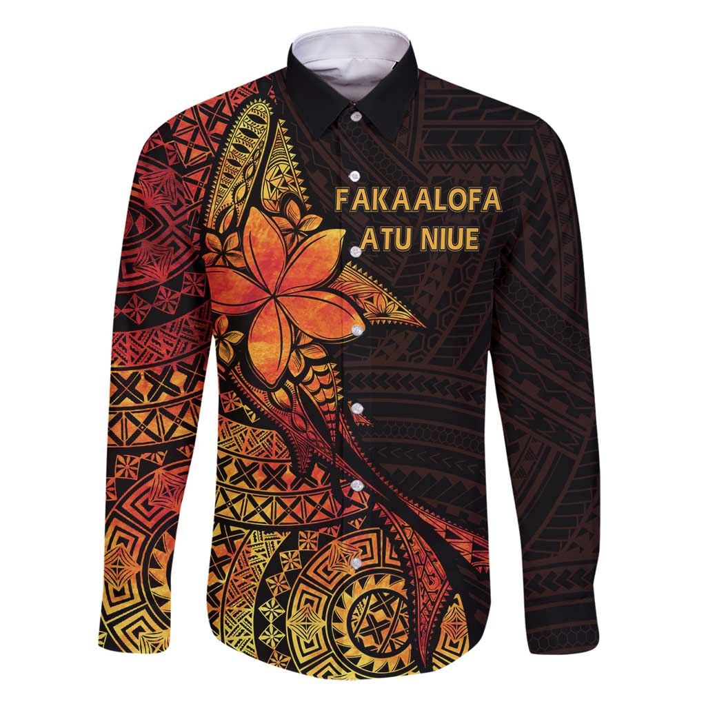 Niue Fakaalofa Atu Personalised Family Matching Tank Maxi Dress and Hawaiian Shirt Whale Hiapo Fiery Motif LT7 Dad's Shirt - Long Sleeve Art - Polynesian Pride