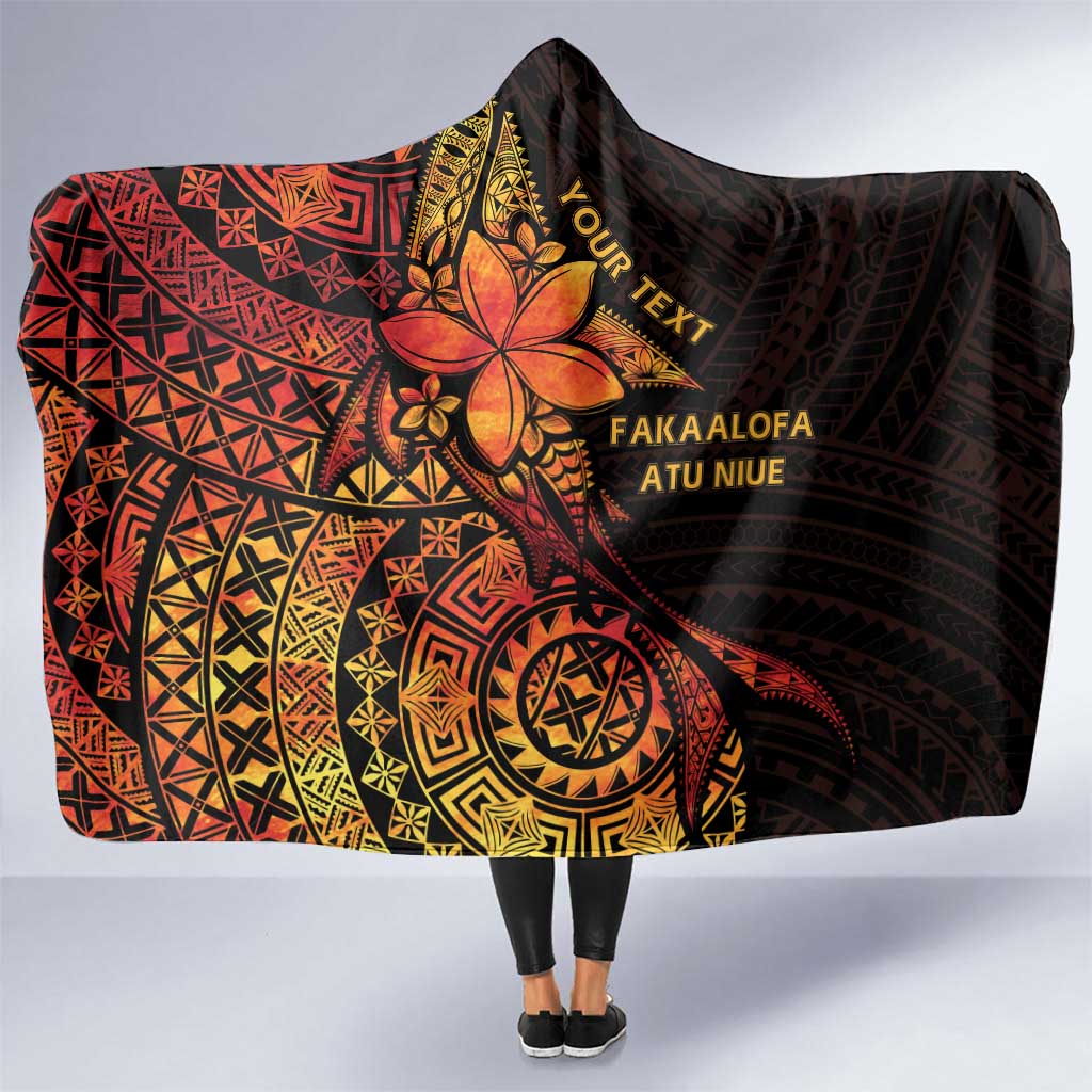 Niue Fakaalofa Atu Personalised Hooded Blanket Whale Hiapo Fiery Motif LT7 One Size Art - Polynesian Pride