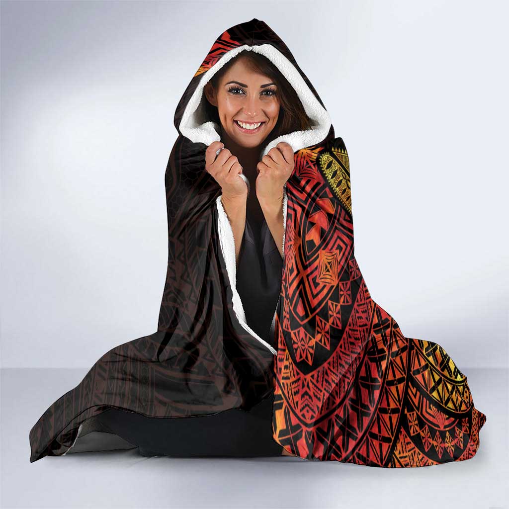 Niue Fakaalofa Atu Personalised Hooded Blanket Whale Hiapo Fiery Motif LT7 - Polynesian Pride