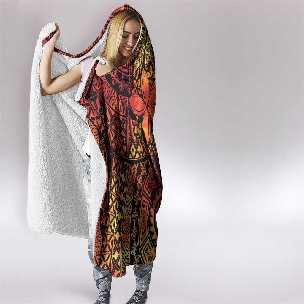Niue Fakaalofa Atu Personalised Hooded Blanket Whale Hiapo Fiery Motif LT7 - Polynesian Pride