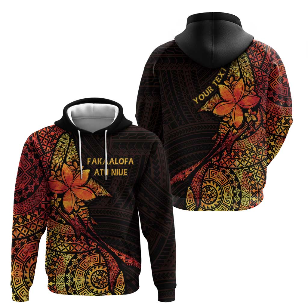 Niue Fakaalofa Atu Personalised Hoodie Whale Hiapo Fiery Motif LT7 - Polynesian Pride
