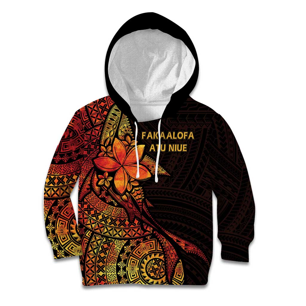 Niue Fakaalofa Atu Personalised Kid Hoodie Whale Hiapo Fiery Motif LT7 Hoodie Art - Polynesian Pride
