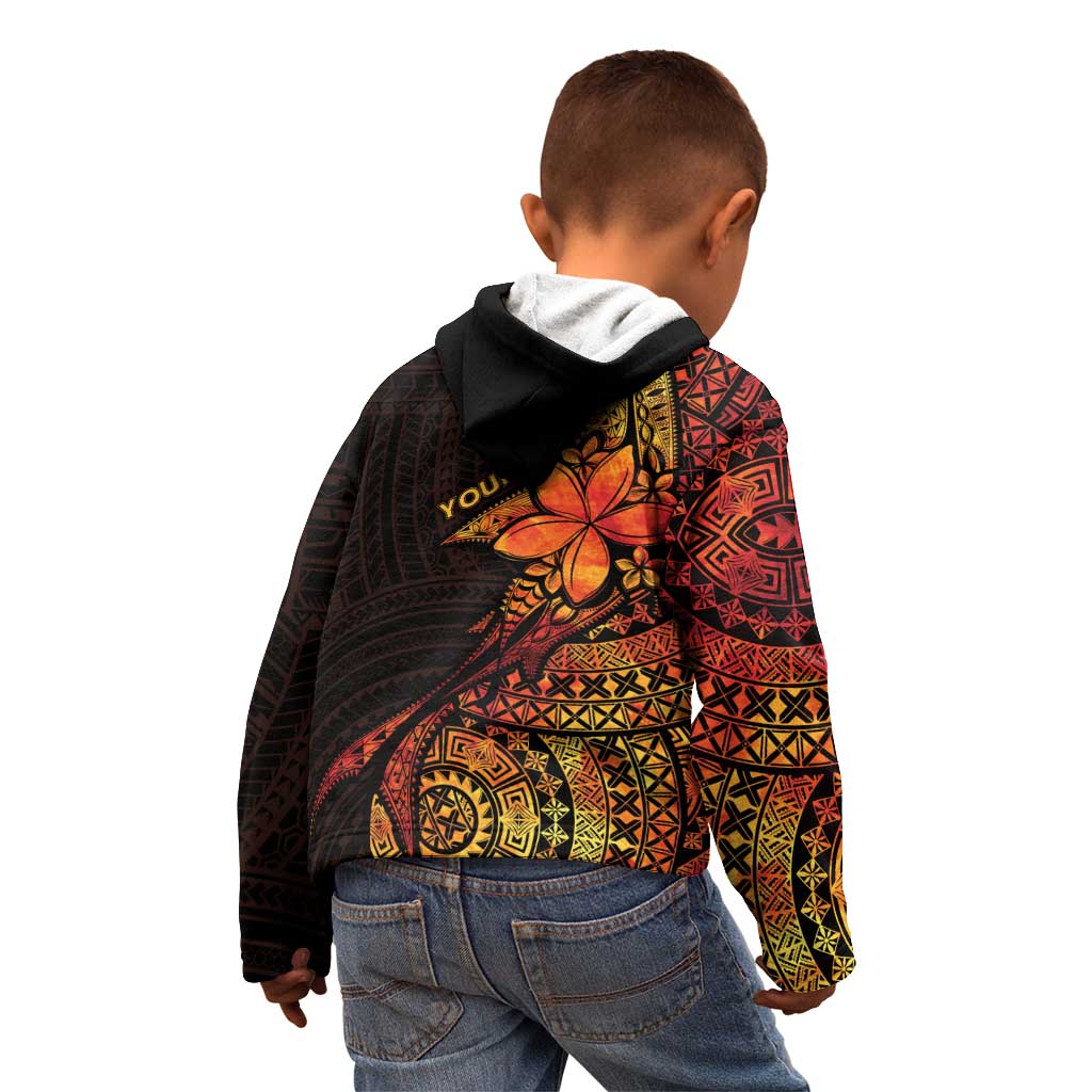 Niue Fakaalofa Atu Personalised Kid Hoodie Whale Hiapo Fiery Motif LT7 - Polynesian Pride