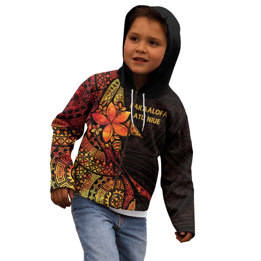 Niue Fakaalofa Atu Personalised Kid Hoodie Whale Hiapo Fiery Motif LT7 - Polynesian Pride
