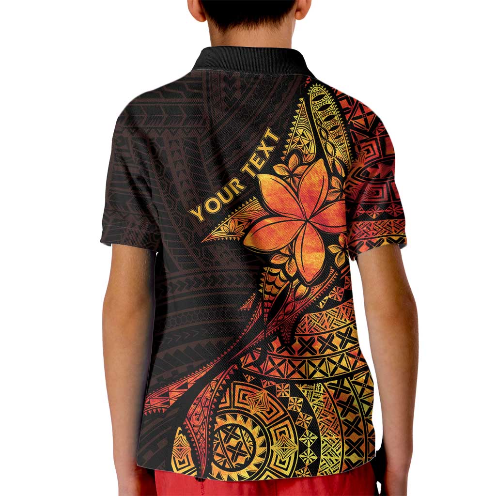Niue Fakaalofa Atu Personalised Kid Polo Shirt Whale Hiapo Fiery Motif LT7 - Polynesian Pride