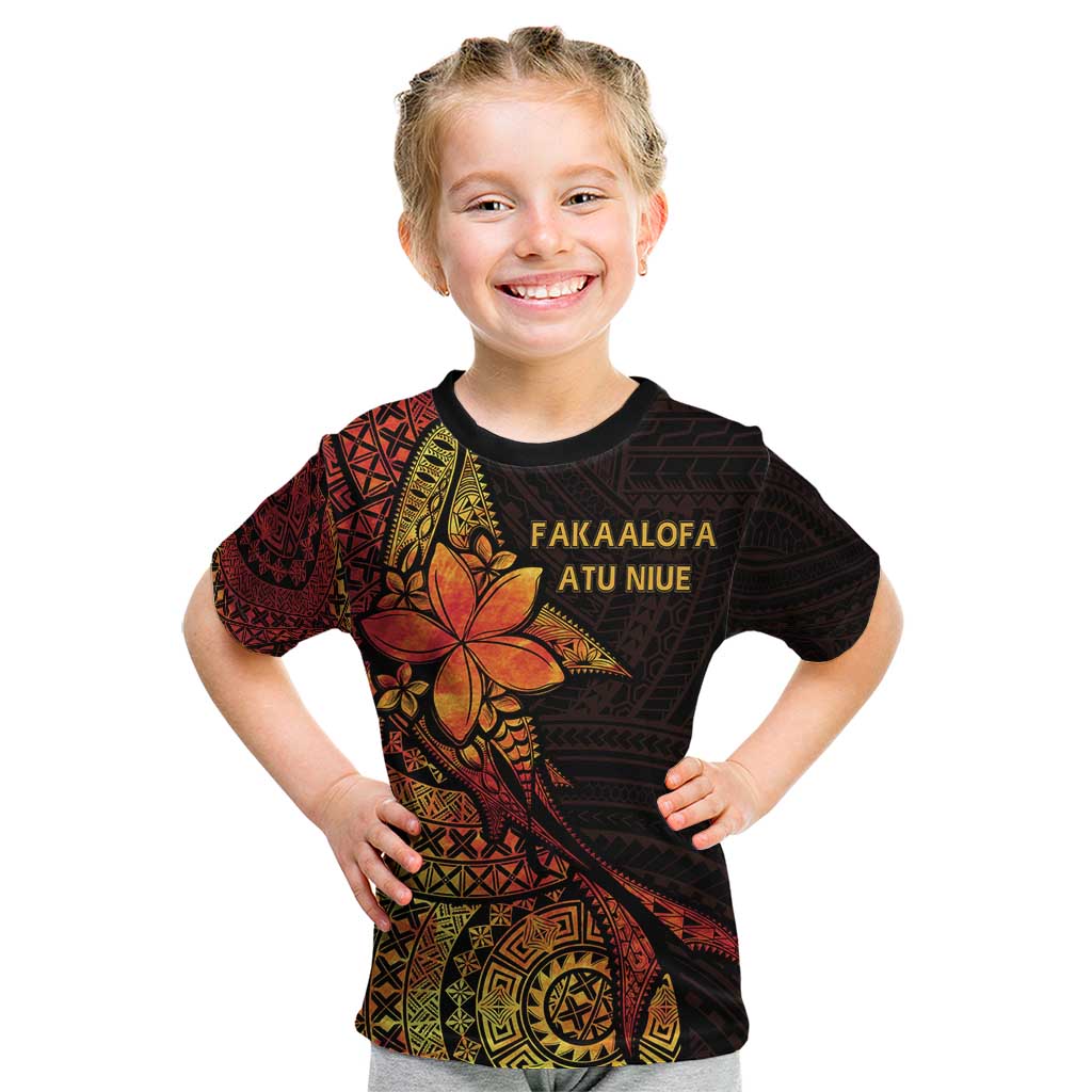 Niue Fakaalofa Atu Personalised Kid T Shirt Whale Hiapo Fiery Motif LT7 Art - Polynesian Pride