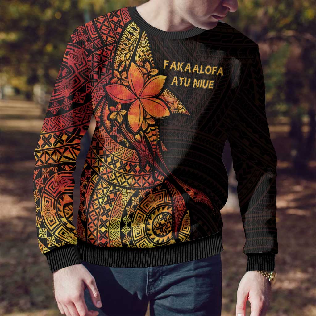 Niue Fakaalofa Atu Ugly Christmas Sweater Whale Hiapo Fiery Motif LT7 - Polynesian Pride