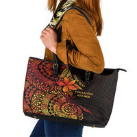 Niue Fakaalofa Atu Personalised Leather Tote Bag Whale Hiapo Fiery Motif LT7 Art - Polynesian Pride