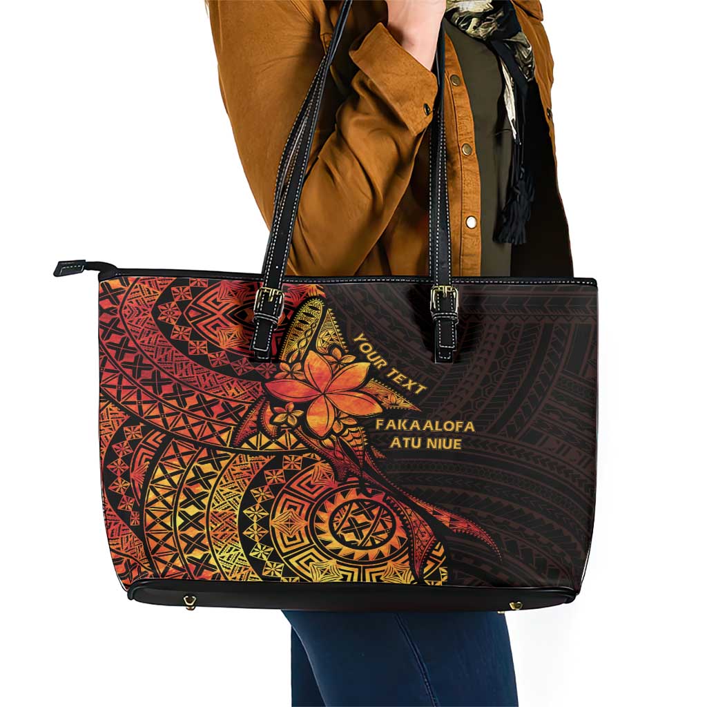 Niue Fakaalofa Atu Personalised Leather Tote Bag Whale Hiapo Fiery Motif LT7 - Polynesian Pride