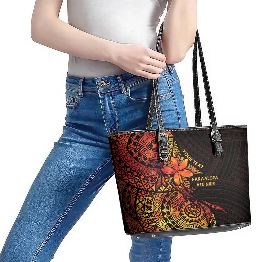 Niue Fakaalofa Atu Personalised Leather Tote Bag Whale Hiapo Fiery Motif LT7 - Polynesian Pride