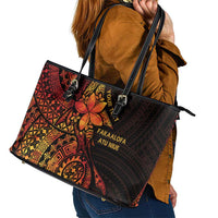 Niue Fakaalofa Atu Personalised Leather Tote Bag Whale Hiapo Fiery Motif LT7 - Polynesian Pride