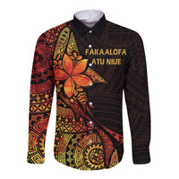 Niue Fakaalofa Atu Personalised Long Sleeve Button Shirt Whale Hiapo Fiery Motif LT7 Unisex Art - Polynesian Pride