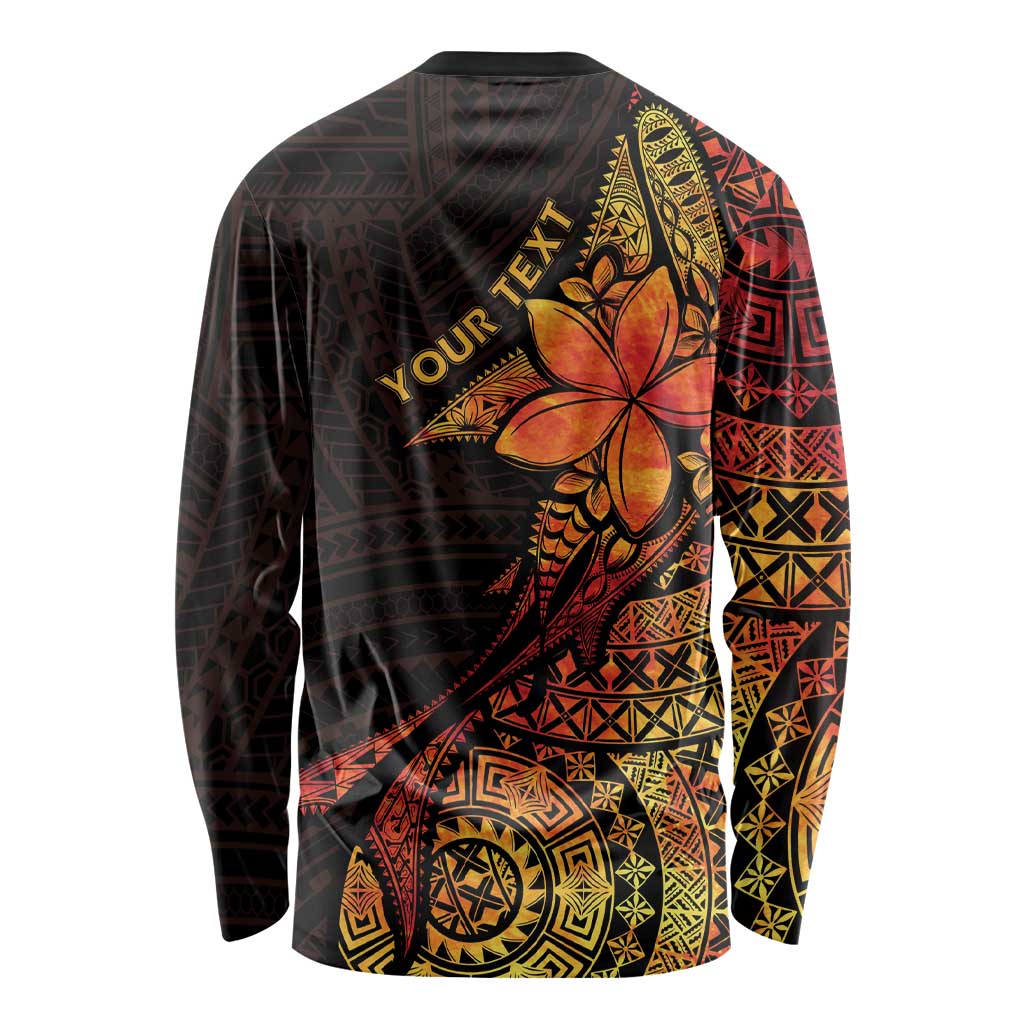 Niue Fakaalofa Atu Personalised Long Sleeve Shirt Whale Hiapo Fiery Motif LT7 - Polynesian Pride