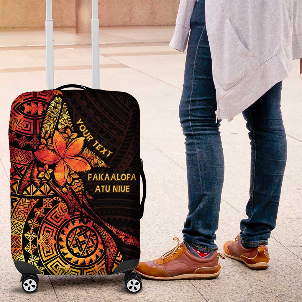 Niue Fakaalofa Atu Personalised Luggage Cover Whale Hiapo Fiery Motif LT7 Art - Polynesian Pride