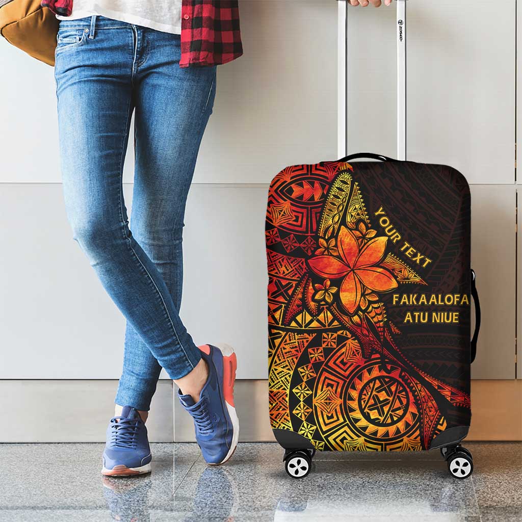 Niue Fakaalofa Atu Personalised Luggage Cover Whale Hiapo Fiery Motif LT7 - Polynesian Pride