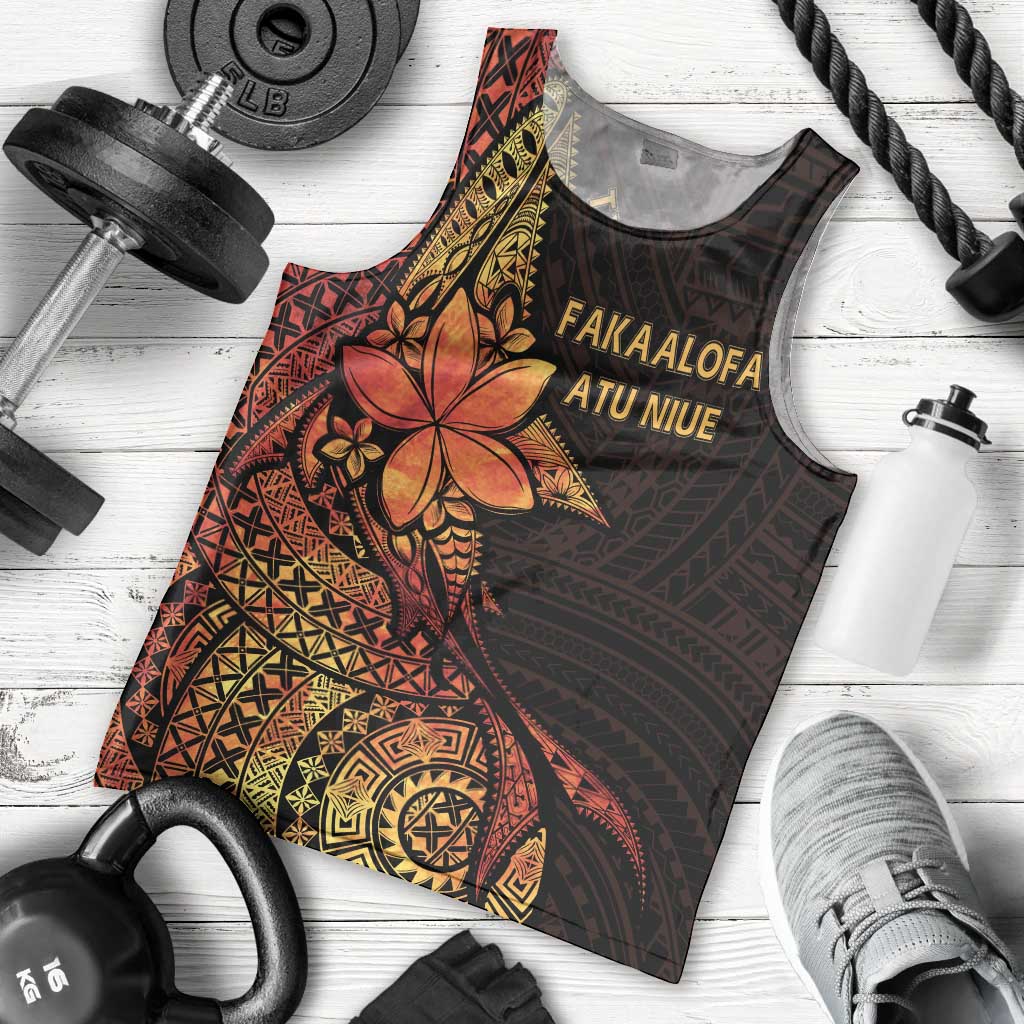 Niue Fakaalofa Atu Personalised Men Tank Top Whale Hiapo Fiery Motif LT7 - Polynesian Pride