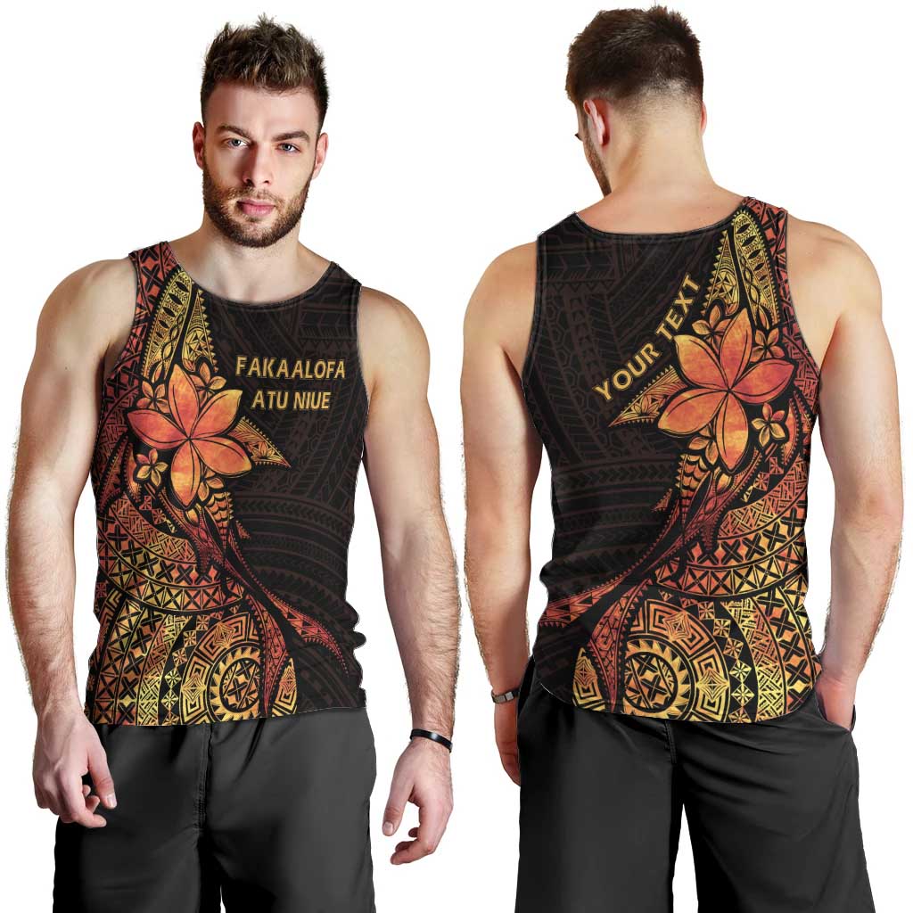 Niue Fakaalofa Atu Personalised Men Tank Top Whale Hiapo Fiery Motif LT7 - Polynesian Pride