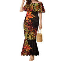 Niue Fakaalofa Atu Personalised Mermaid Dress Whale Hiapo Fiery Motif LT7 Women Art - Polynesian Pride