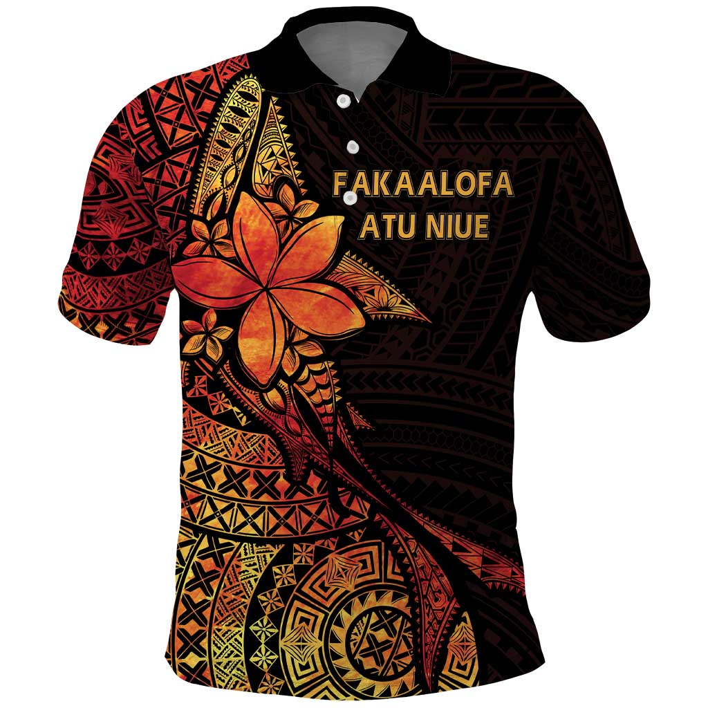 Niue Fakaalofa Atu Personalised Polo Shirt Whale Hiapo Fiery Motif LT7 Art - Polynesian Pride