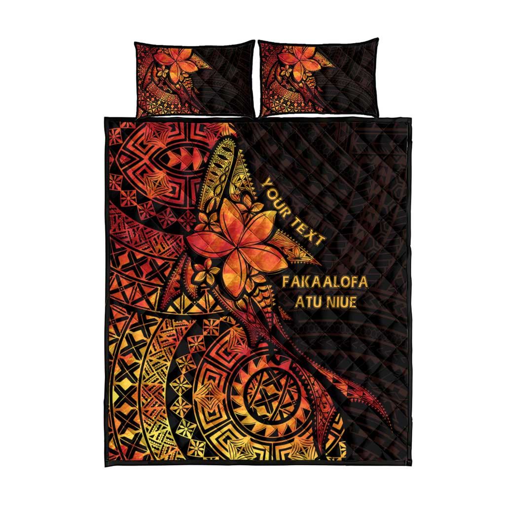 Niue Fakaalofa Atu Personalised Quilt Bed Set Whale Hiapo Fiery Motif LT7 - Polynesian Pride