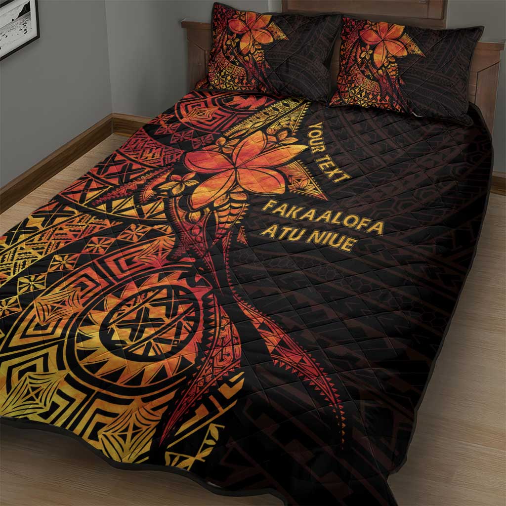 Niue Fakaalofa Atu Personalised Quilt Bed Set Whale Hiapo Fiery Motif LT7 - Polynesian Pride