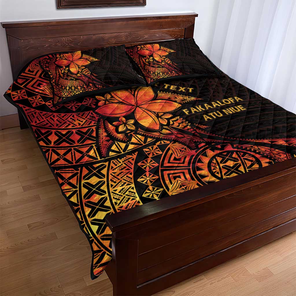Niue Fakaalofa Atu Personalised Quilt Bed Set Whale Hiapo Fiery Motif LT7 - Polynesian Pride