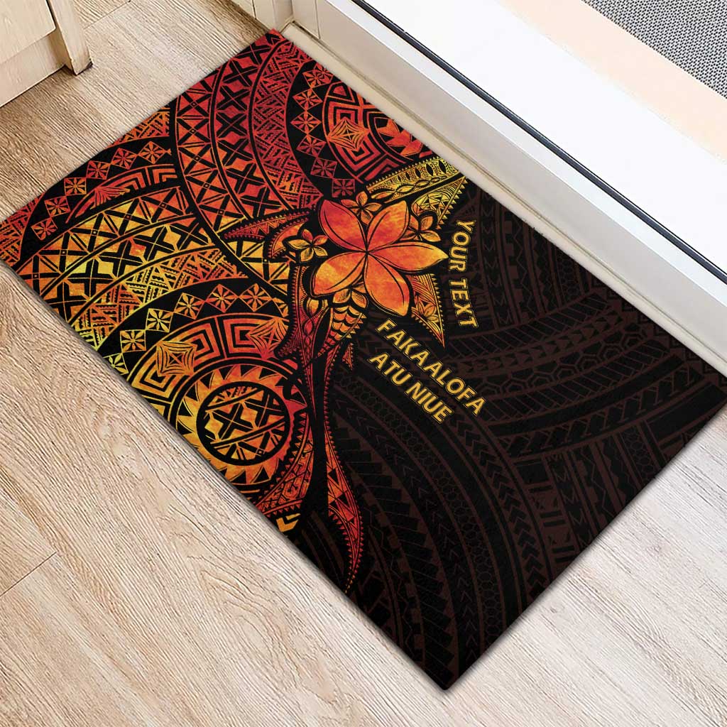 Niue Fakaalofa Atu Personalised Rubber Doormat Whale Hiapo Fiery Motif LT7 - Polynesian Pride