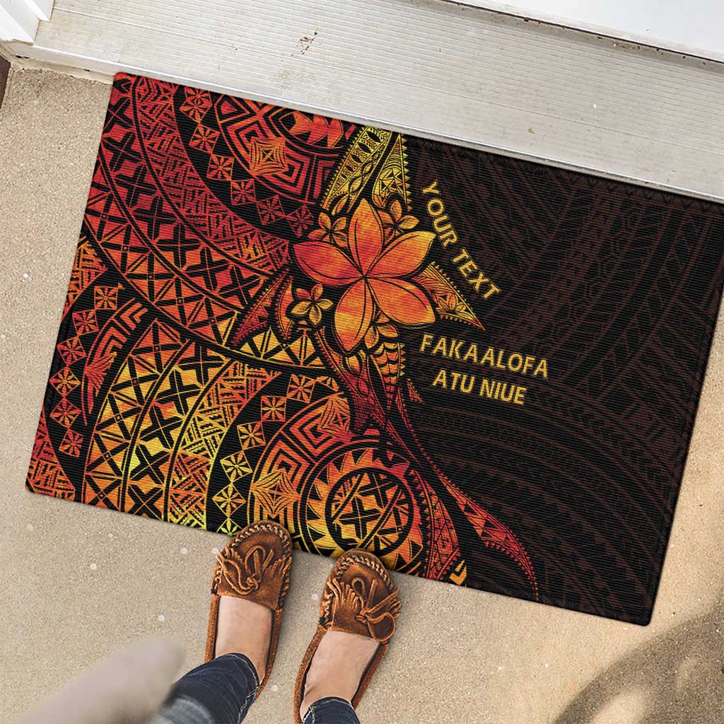 Niue Fakaalofa Atu Personalised Rubber Doormat Whale Hiapo Fiery Motif LT7 - Polynesian Pride