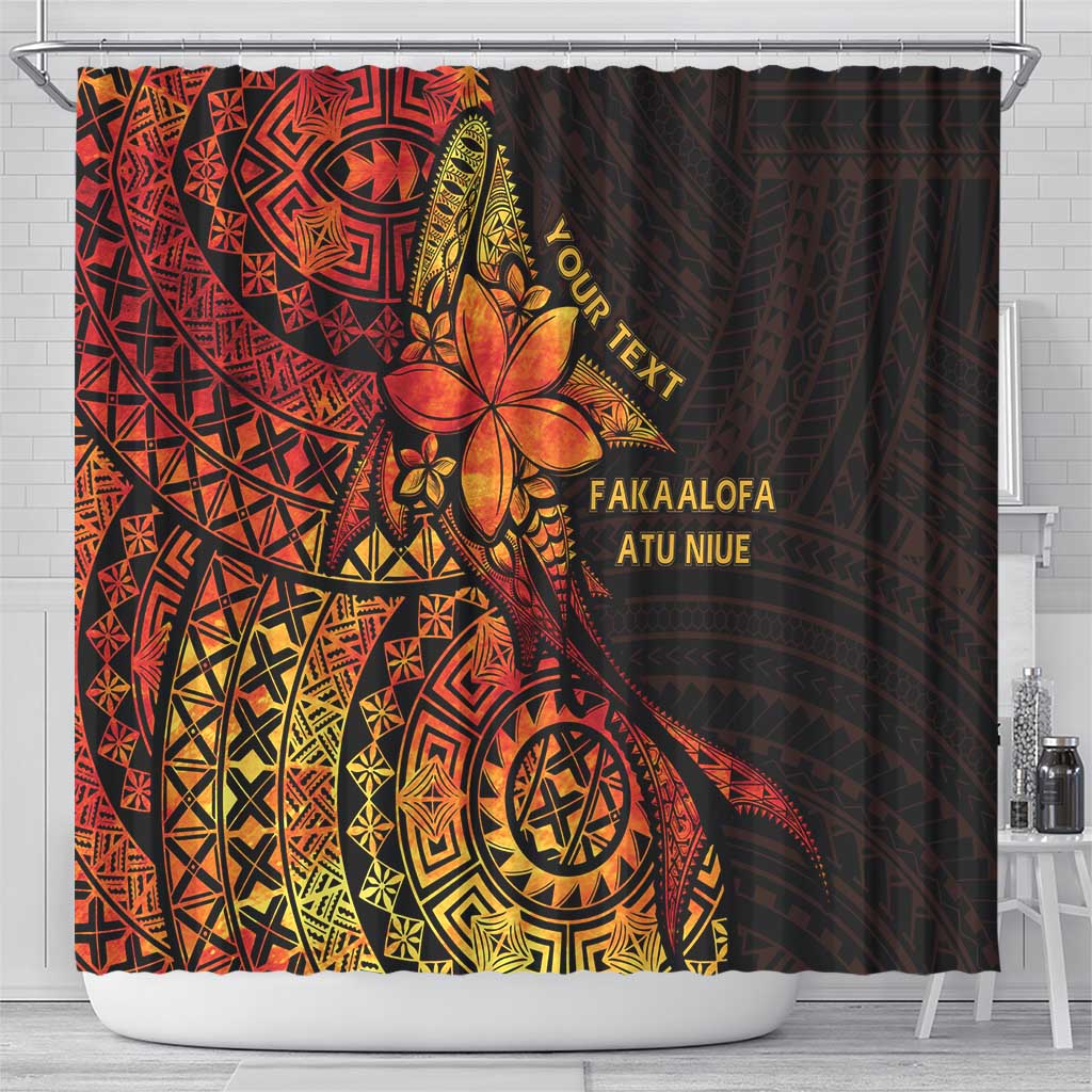 Niue Fakaalofa Atu Personalised Shower Curtain Whale Hiapo Fiery Motif LT7 - Polynesian Pride