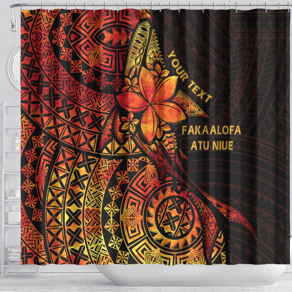 Niue Fakaalofa Atu Personalised Shower Curtain Whale Hiapo Fiery Motif LT7 - Polynesian Pride
