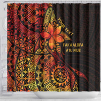 Niue Fakaalofa Atu Personalised Shower Curtain Whale Hiapo Fiery Motif LT7 - Polynesian Pride