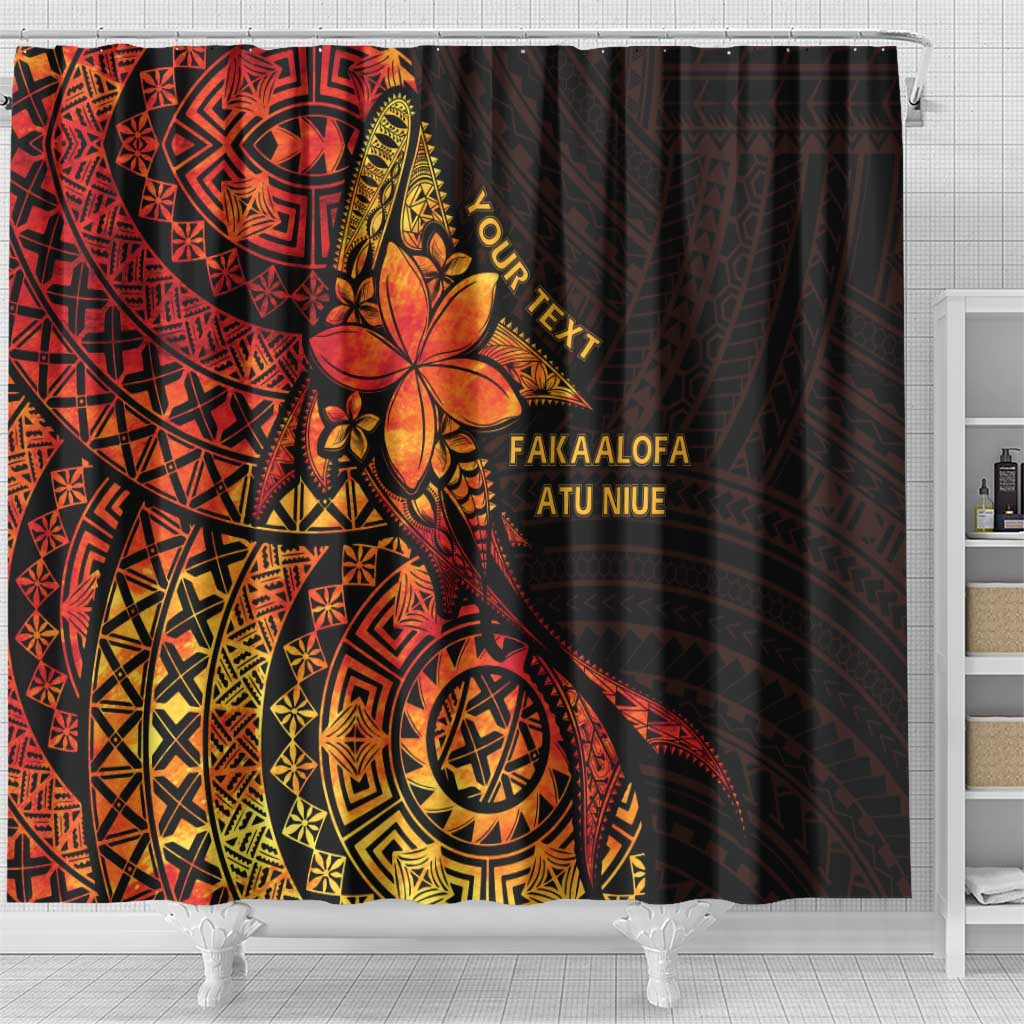 Niue Fakaalofa Atu Personalised Shower Curtain Whale Hiapo Fiery Motif LT7 - Polynesian Pride