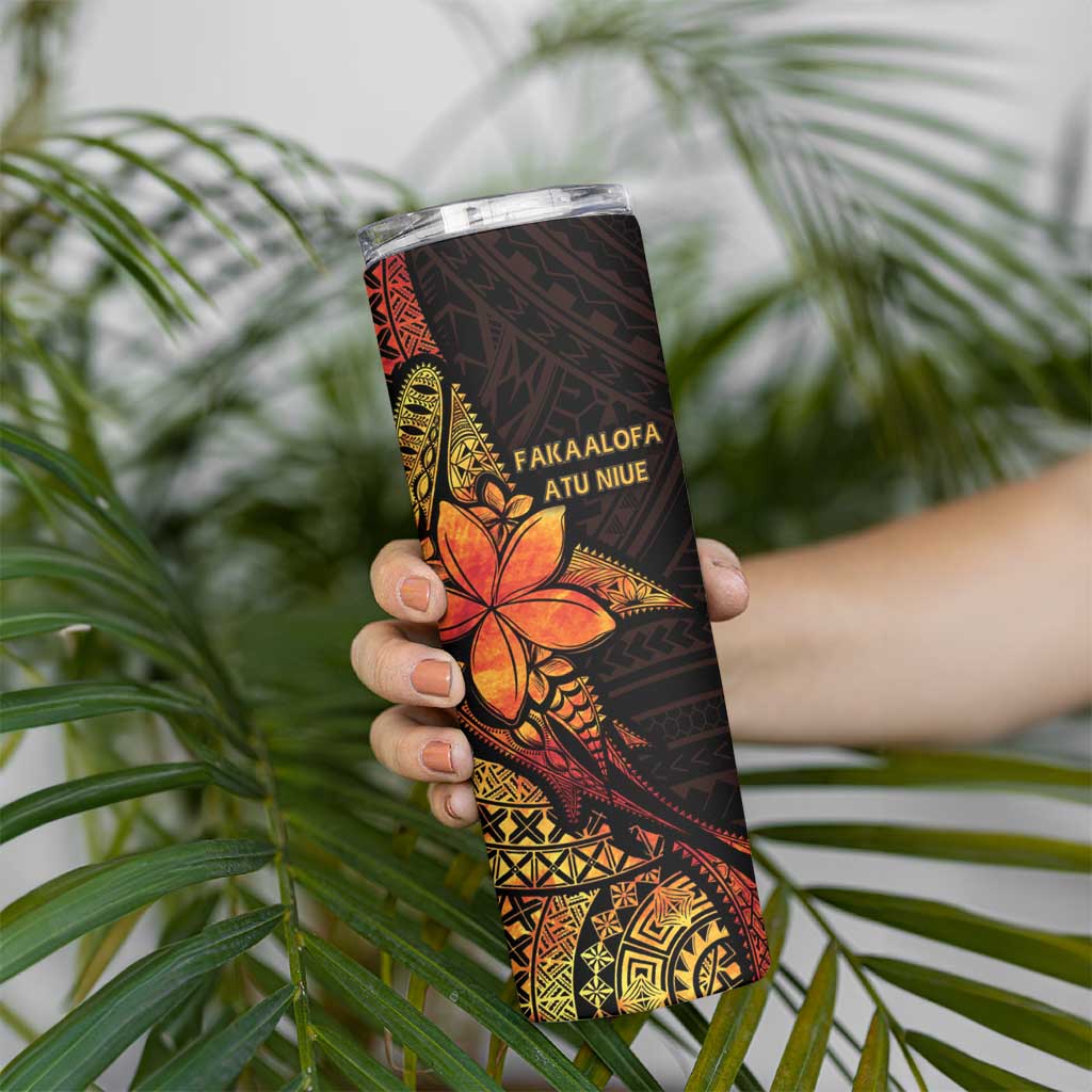 Niue Fakaalofa Atu Skinny Tumbler Whale Hiapo Fiery Motif LT7 - Polynesian Pride