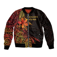 Niue Fakaalofa Atu Personalised Sleeve Zip Bomber Jacket Whale Hiapo Fiery Motif LT7 Unisex Art - Polynesian Pride