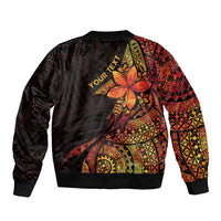 Niue Fakaalofa Atu Personalised Sleeve Zip Bomber Jacket Whale Hiapo Fiery Motif LT7 - Polynesian Pride
