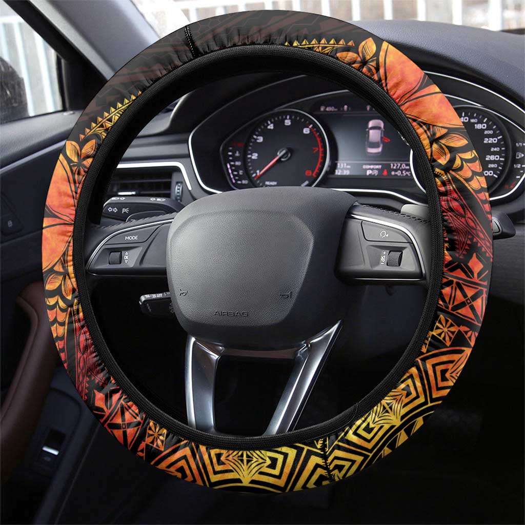 Niue Fakaalofa Atu Personalised Steering Wheel Cover Whale Hiapo Fiery Motif LT7 - Polynesian Pride