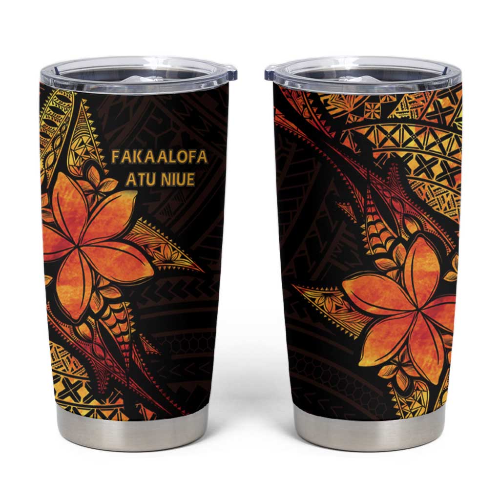 Niue Fakaalofa Atu Tumbler Cup Whale Hiapo Fiery Motif LT7 Art - Polynesian Pride